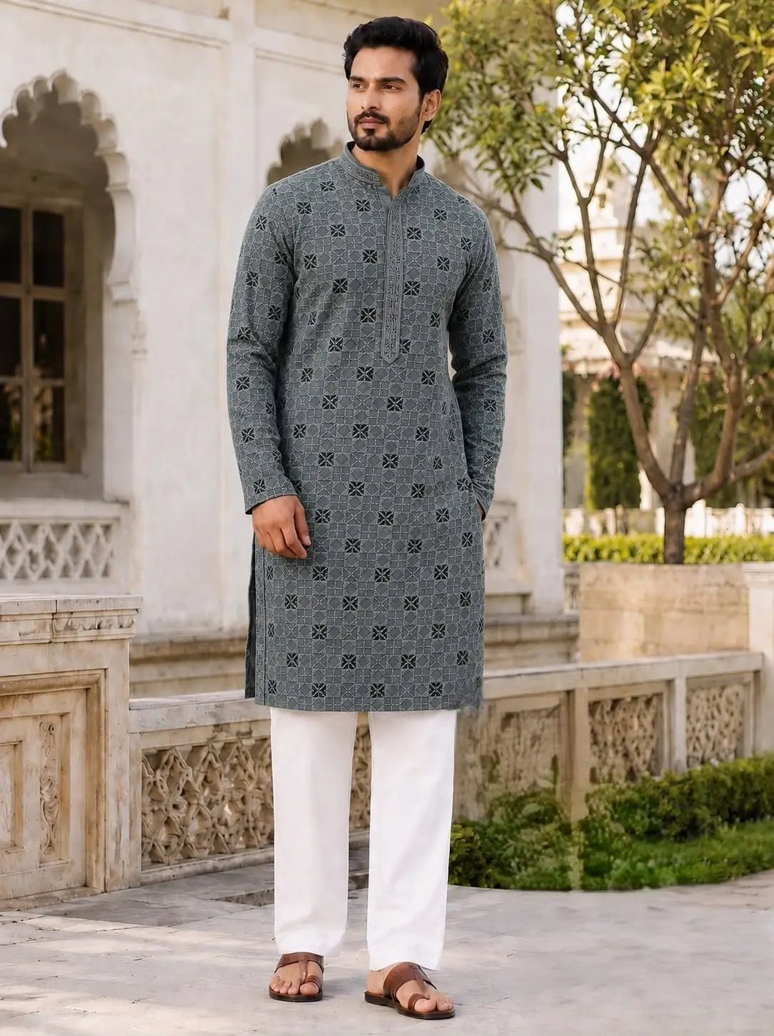 Rayon Manyavar Chikankari Kurta